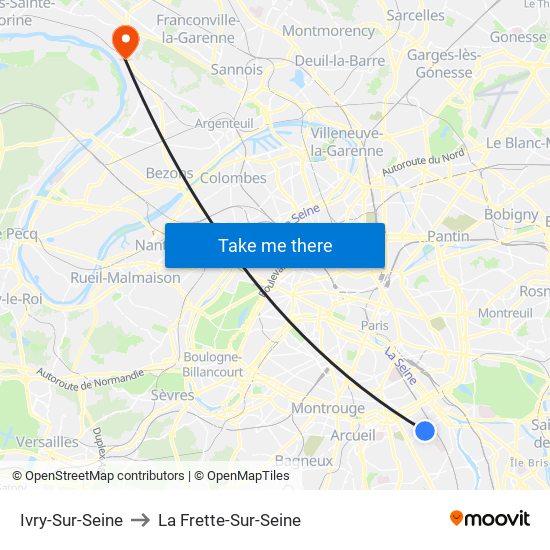 Ivry-Sur-Seine to La Frette-Sur-Seine map