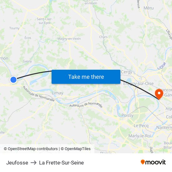 Jeufosse to La Frette-Sur-Seine map