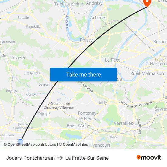 Jouars-Pontchartrain to La Frette-Sur-Seine map