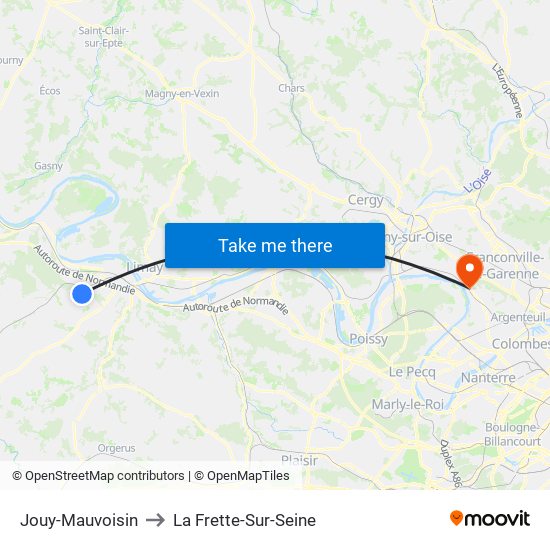 Jouy-Mauvoisin to La Frette-Sur-Seine map