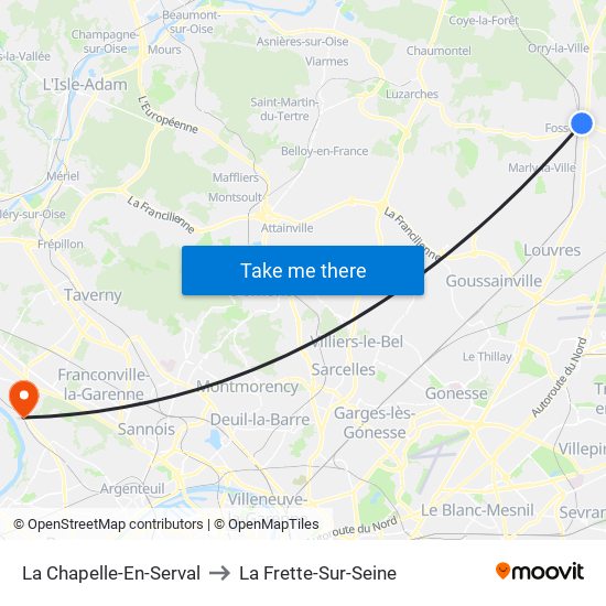La Chapelle-En-Serval to La Frette-Sur-Seine map