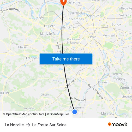 La Norville to La Frette-Sur-Seine map