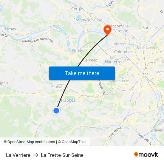 La Verriere to La Frette-Sur-Seine map
