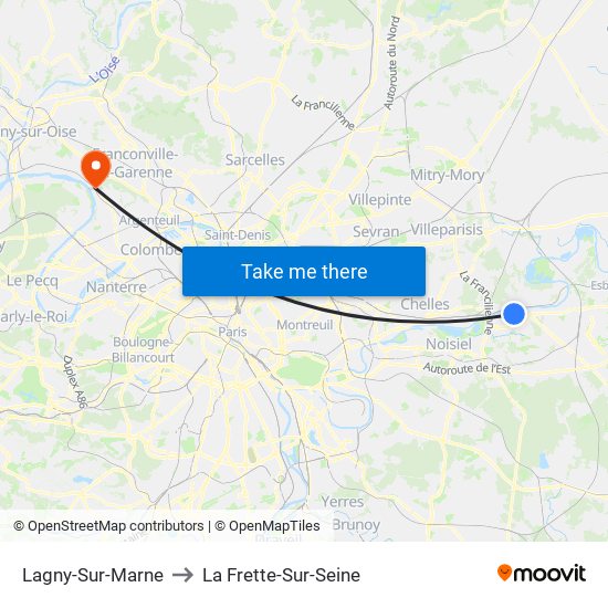Lagny-Sur-Marne to La Frette-Sur-Seine map
