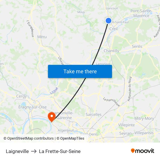 Laigneville to La Frette-Sur-Seine map