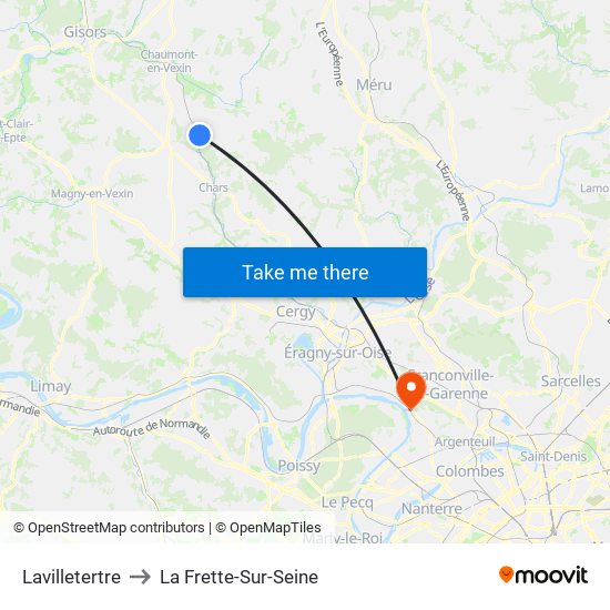 Lavilletertre to La Frette-Sur-Seine map