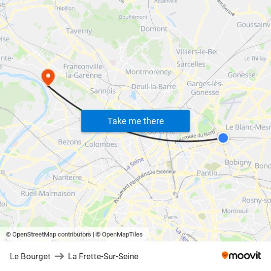 Le Bourget to La Frette-Sur-Seine map