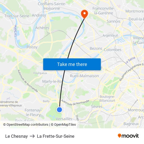 Le Chesnay to La Frette-Sur-Seine map