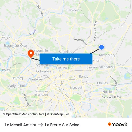 Le Mesnil-Amelot to La Frette-Sur-Seine map