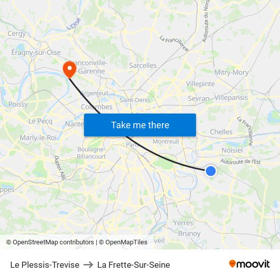 Le Plessis-Trevise to La Frette-Sur-Seine map