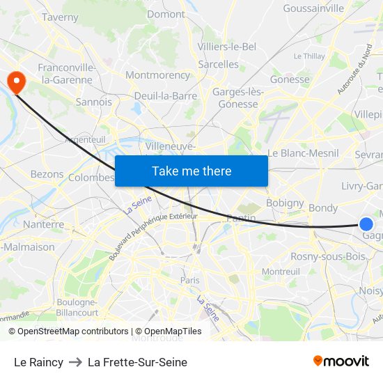 Le Raincy to La Frette-Sur-Seine map