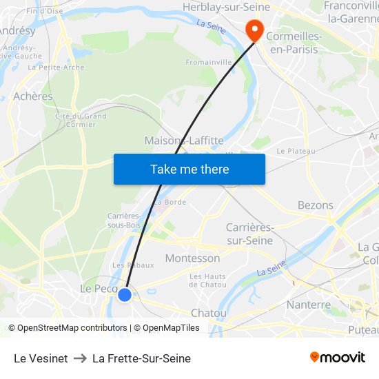 Le Vesinet to La Frette-Sur-Seine map