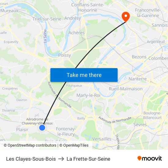 Les Clayes-Sous-Bois to La Frette-Sur-Seine map