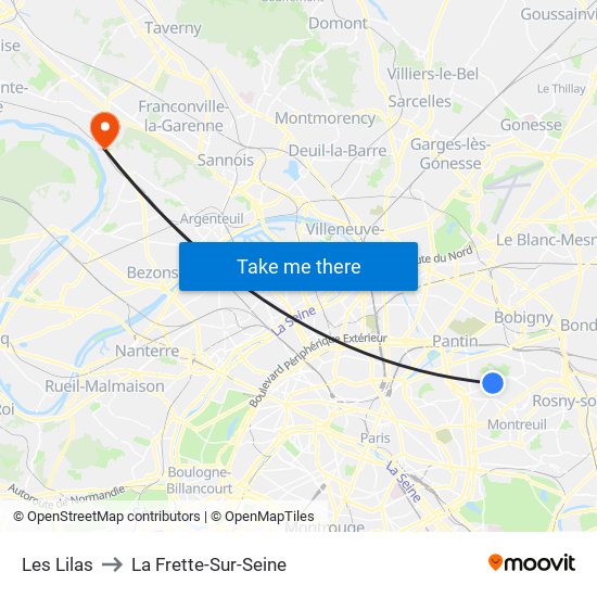 Les Lilas to La Frette-Sur-Seine map