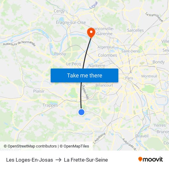 Les Loges-En-Josas to La Frette-Sur-Seine map