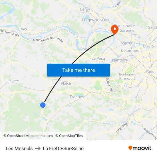 Les Mesnuls to La Frette-Sur-Seine map