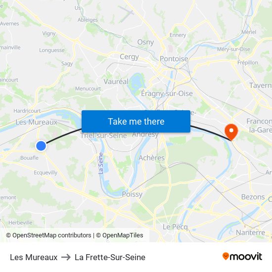 Les Mureaux to La Frette-Sur-Seine map