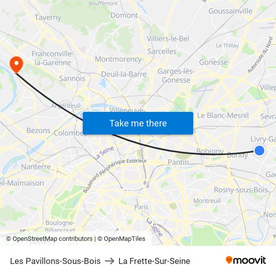 Les Pavillons-Sous-Bois to La Frette-Sur-Seine map