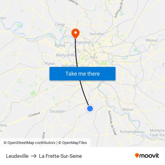 Leudeville to La Frette-Sur-Seine map