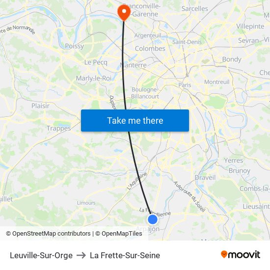 Leuville-Sur-Orge to La Frette-Sur-Seine map