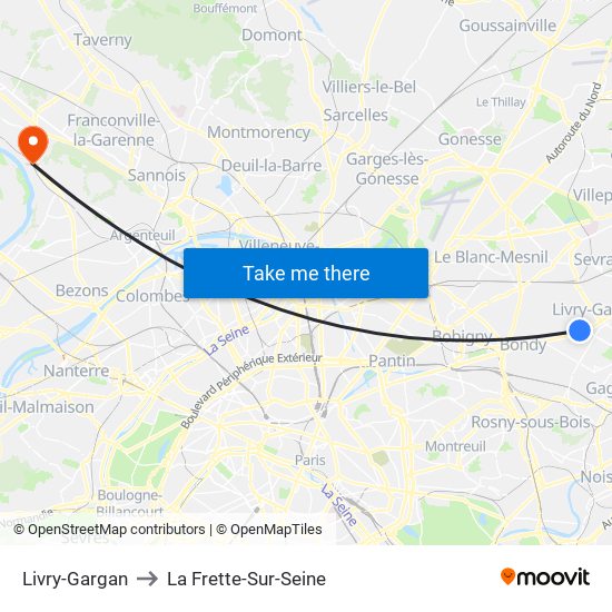 Livry-Gargan to La Frette-Sur-Seine map