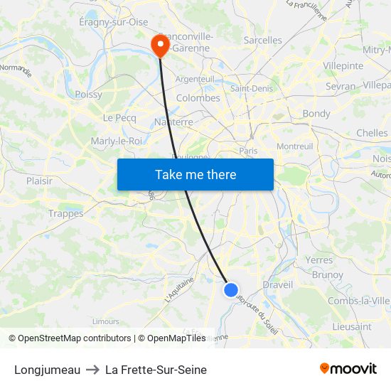 Longjumeau to La Frette-Sur-Seine map