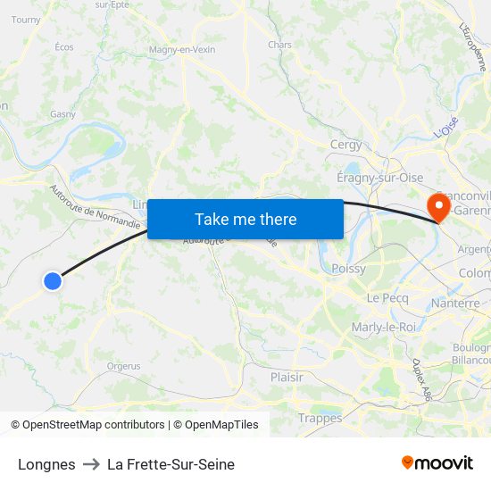 Longnes to La Frette-Sur-Seine map