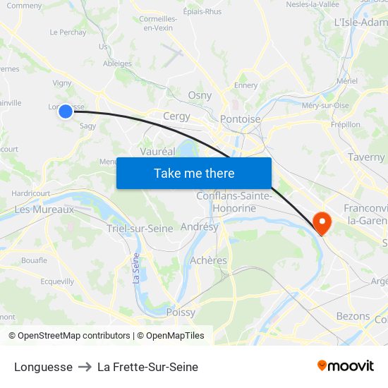 Longuesse to La Frette-Sur-Seine map