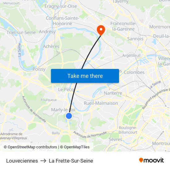 Louveciennes to La Frette-Sur-Seine map