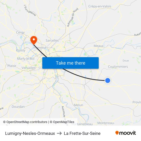 Lumigny-Nesles-Ormeaux to La Frette-Sur-Seine map