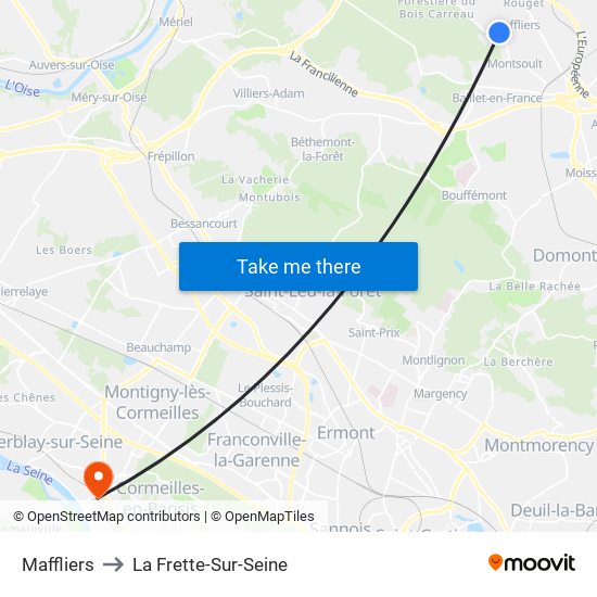 Maffliers to La Frette-Sur-Seine map