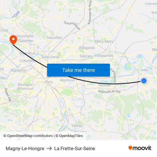 Magny-Le-Hongre to La Frette-Sur-Seine map