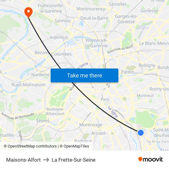 Maisons-Alfort to La Frette-Sur-Seine map