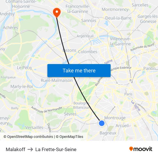 Malakoff to La Frette-Sur-Seine map