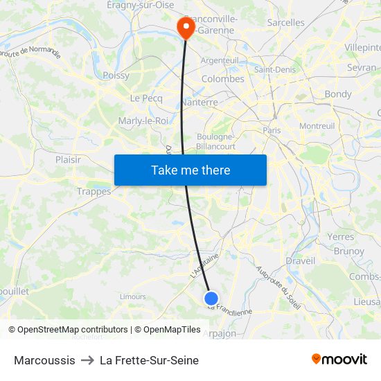 Marcoussis to La Frette-Sur-Seine map