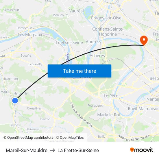 Mareil-Sur-Mauldre to La Frette-Sur-Seine map