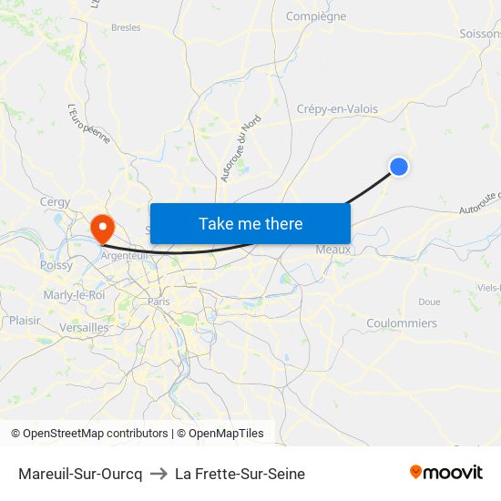 Mareuil-Sur-Ourcq to La Frette-Sur-Seine map