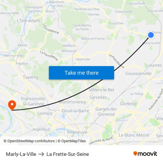 Marly-La-Ville to La Frette-Sur-Seine map