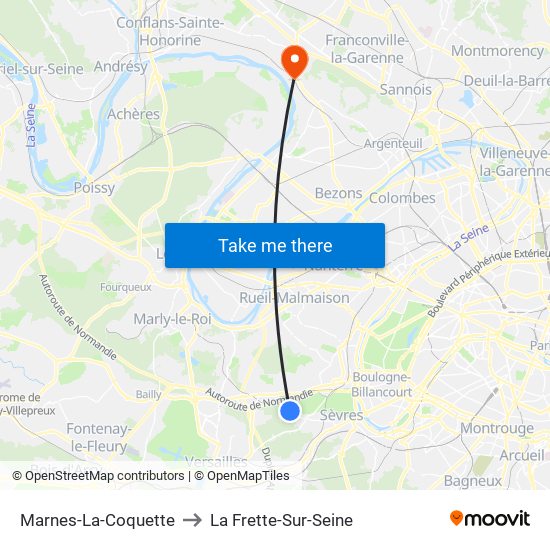 Marnes-La-Coquette to La Frette-Sur-Seine map