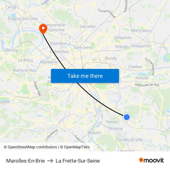 Marolles-En-Brie to La Frette-Sur-Seine map