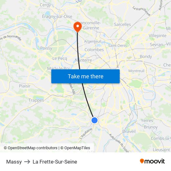 Massy to La Frette-Sur-Seine map