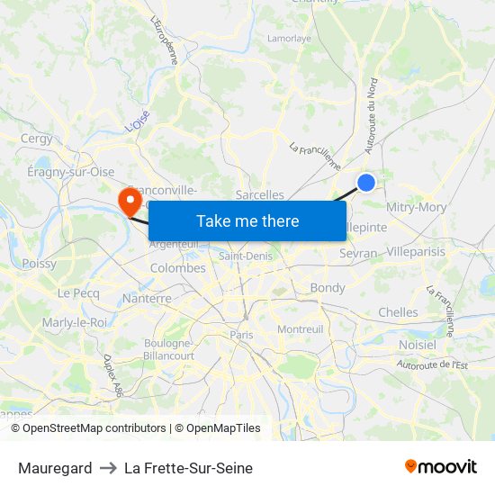 Mauregard to La Frette-Sur-Seine map