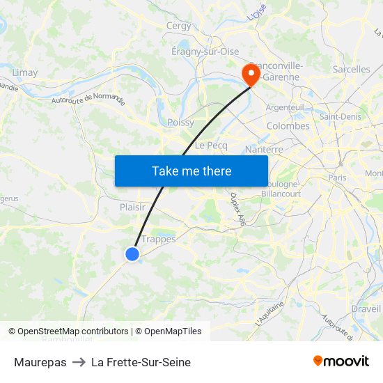 Maurepas to La Frette-Sur-Seine map