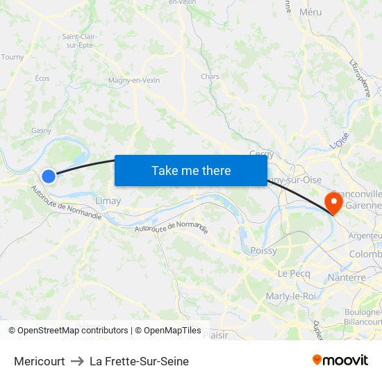 Mericourt to La Frette-Sur-Seine map