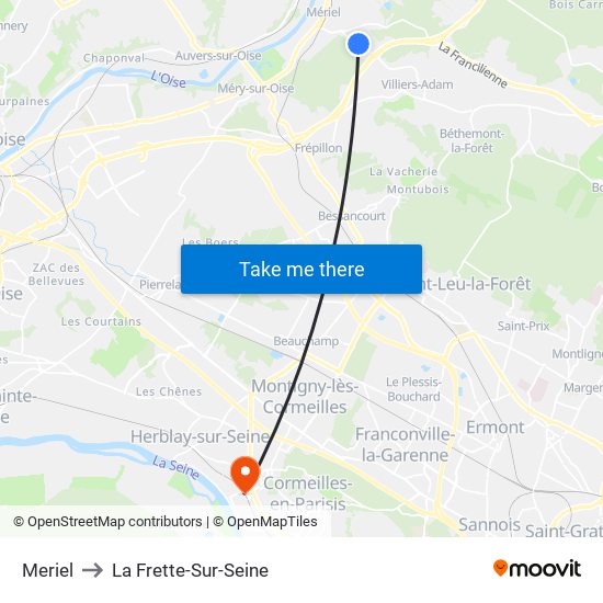 Meriel to La Frette-Sur-Seine map