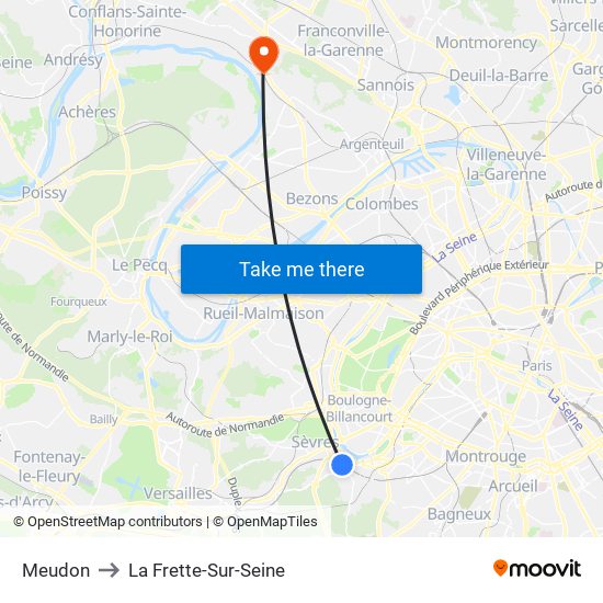 Meudon to La Frette-Sur-Seine map