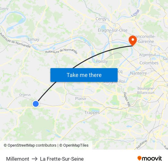 Millemont to La Frette-Sur-Seine map