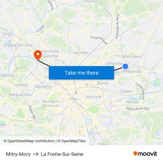 Mitry-Mory to La Frette-Sur-Seine map
