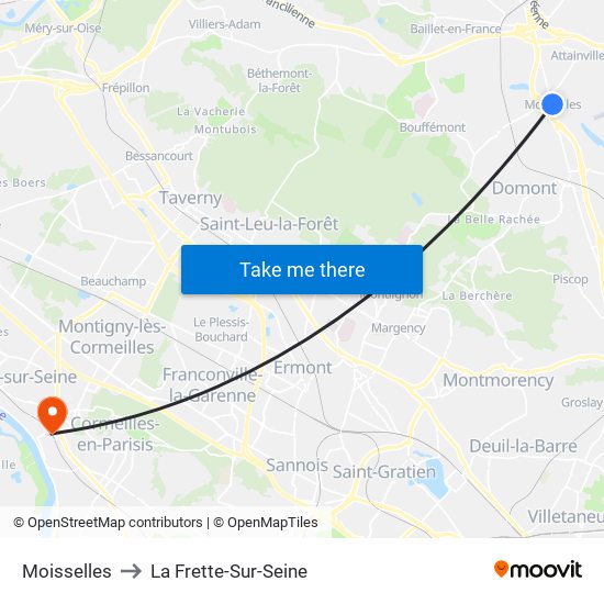 Moisselles to La Frette-Sur-Seine map