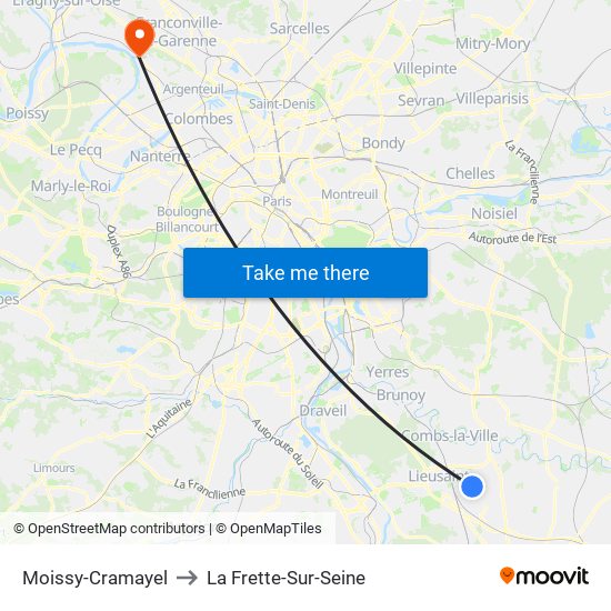 Moissy-Cramayel to La Frette-Sur-Seine map